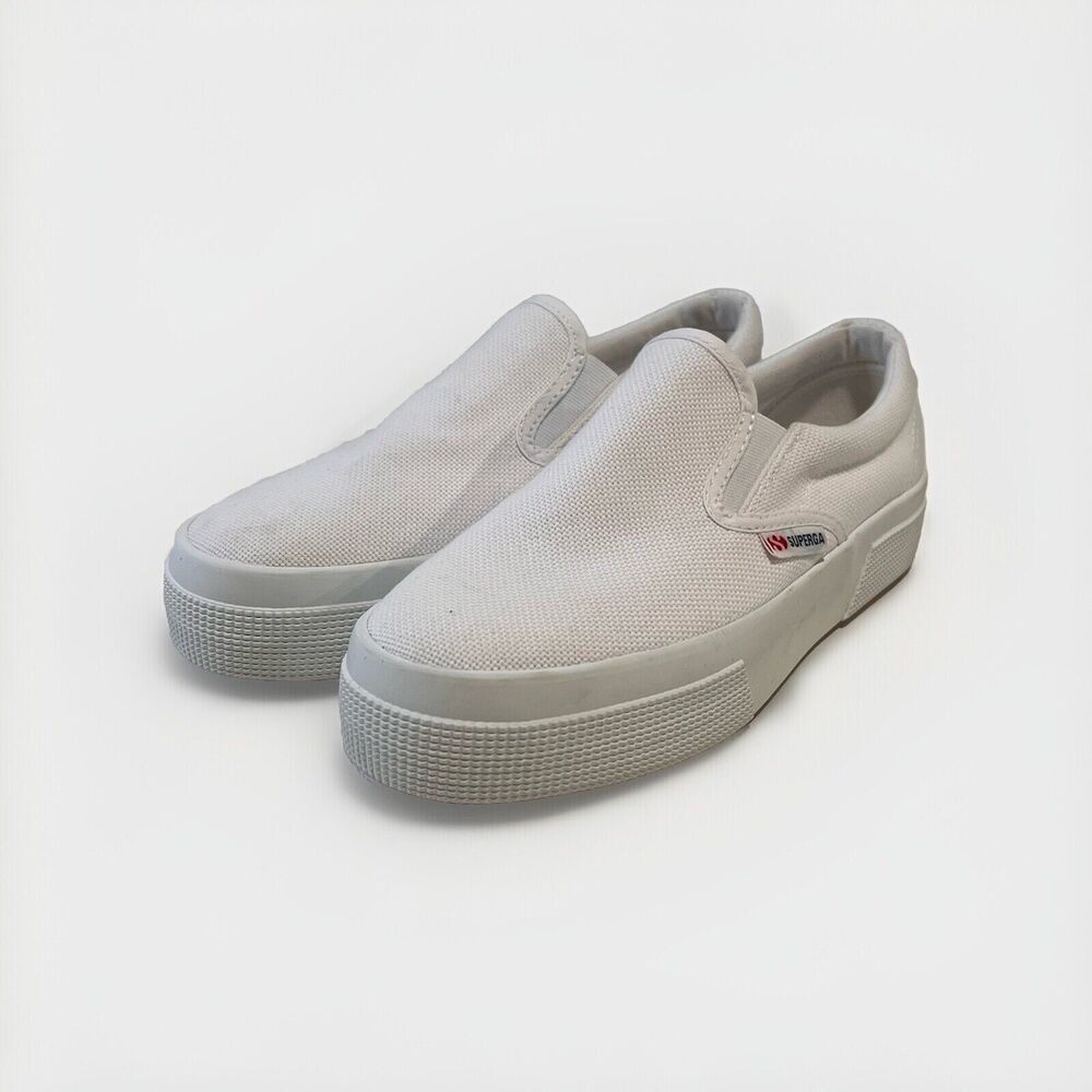Superga Womens 38 White Platform Sneakers Slip On